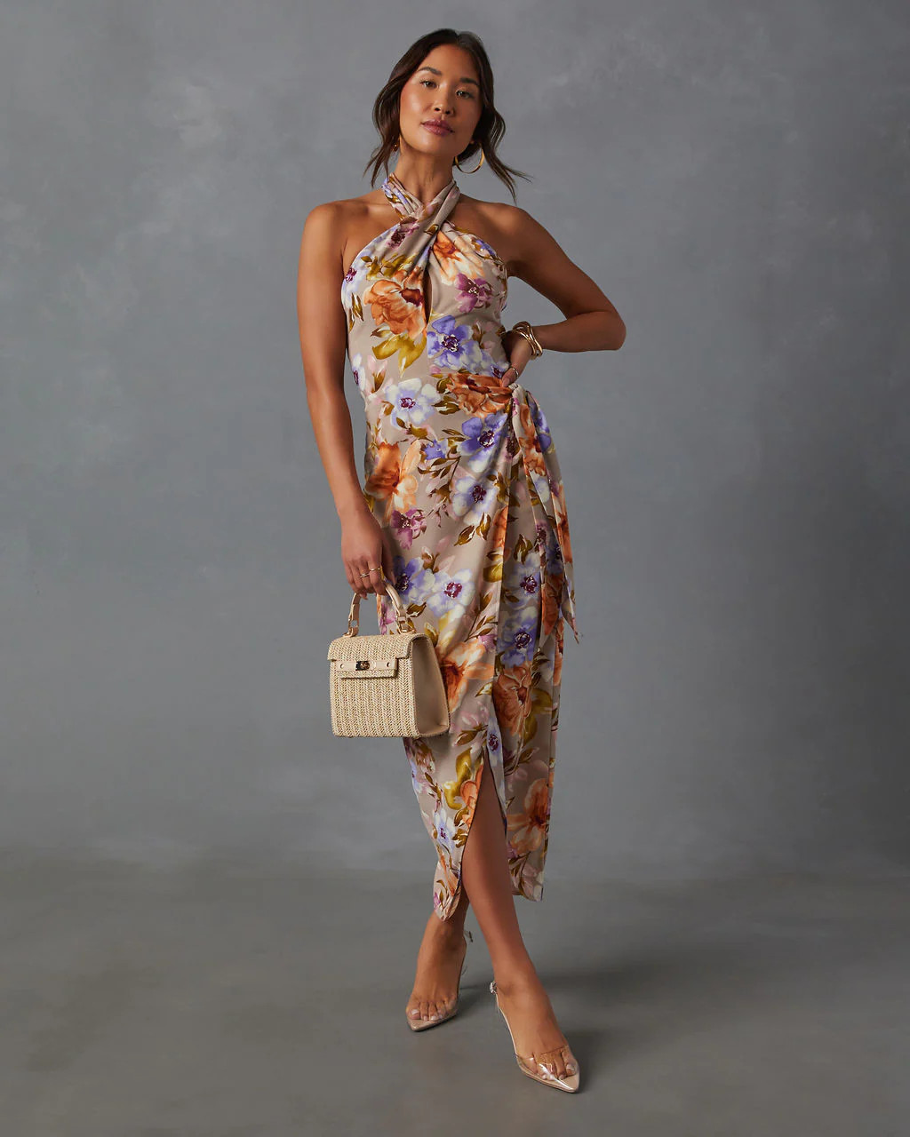 Floral Beauty Twist Front Halter Midi Dress | VICI