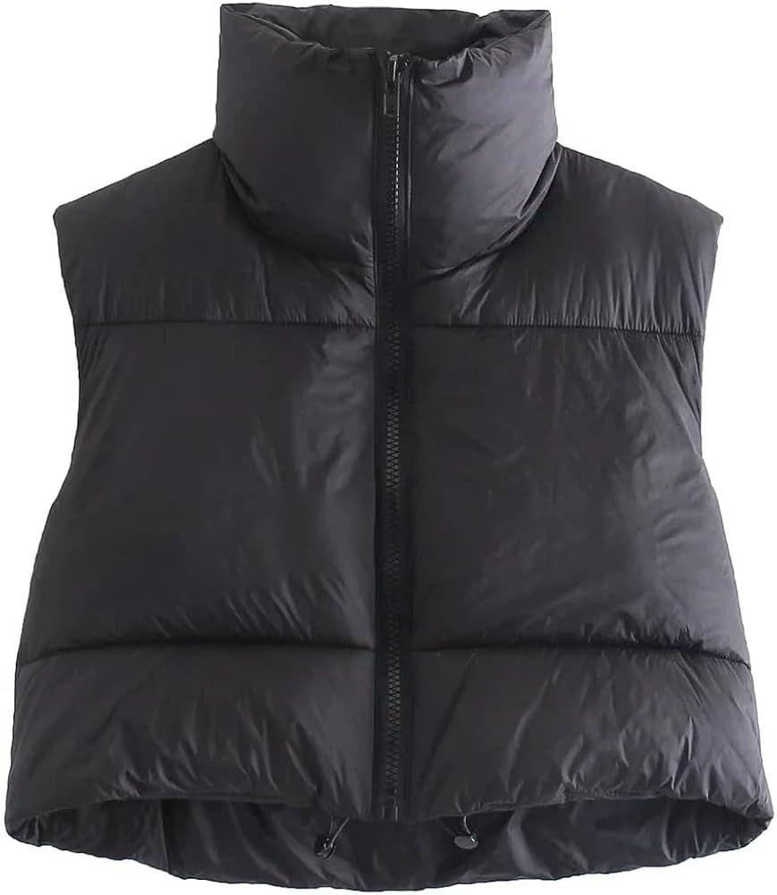 SOLILOQUY Women Winter Zip Up Crop Vest Stand Collar Sleeveless Puffy Puffer Padded Gelit Waistco... | Amazon (US)