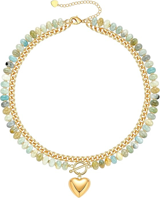 Beaded Necklaces for Women, Layered Necklaces for Women Gold Pendant Necklace Teen Girl Gifts Sum... | Amazon (US)