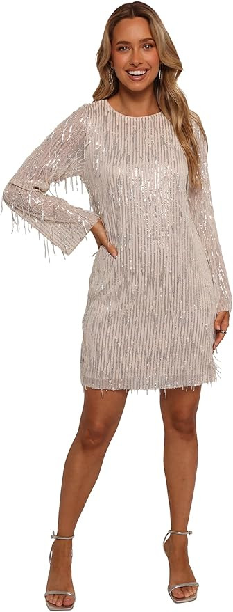 Petal & Pup Women's Serena Sequin Mini Dress-Nude/Silver | Amazon (US)