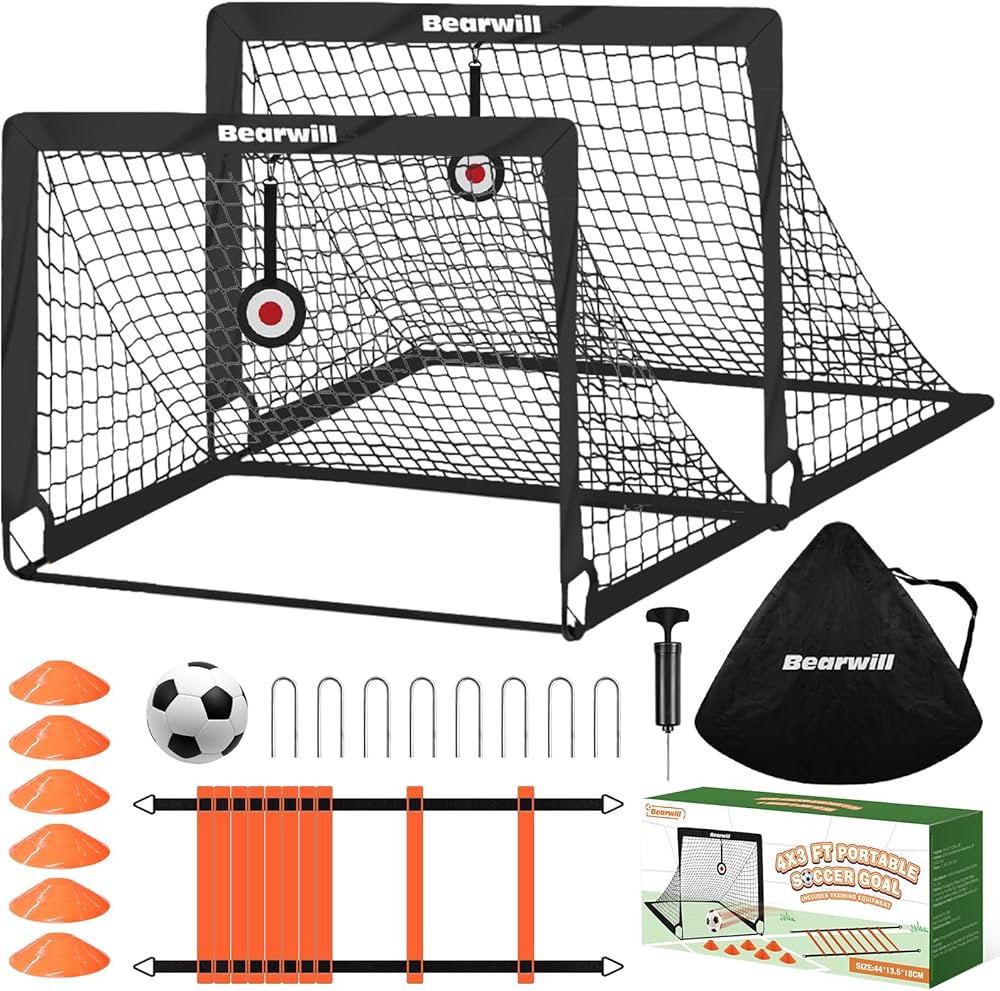 Bearwill Soccer Goal, Kids Soccer Goals for Backyard Set of 2, 4x3ft Portable Soccer Goal Pop Up ... | Amazon (US)