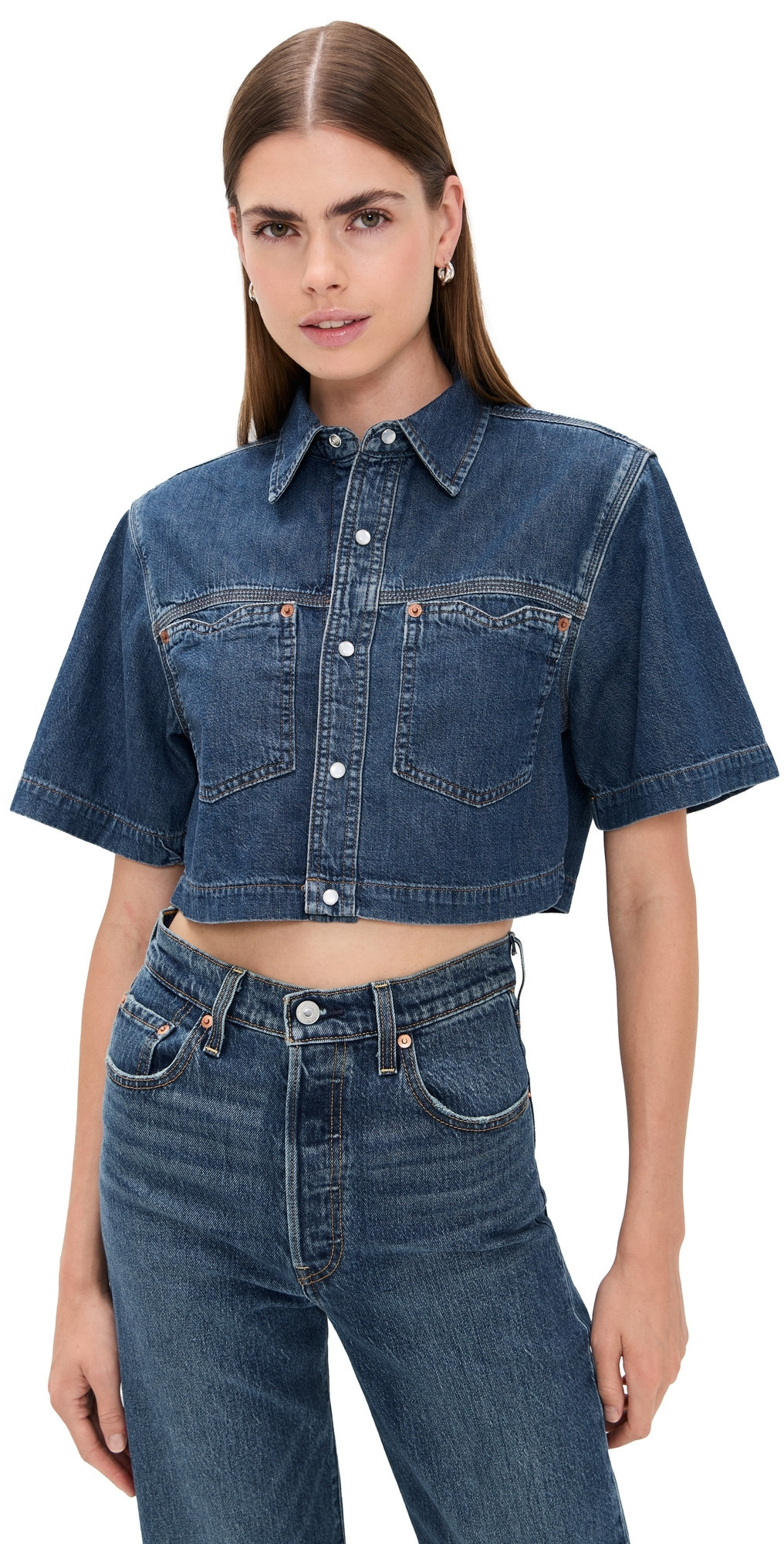 RE/DONE Oversized Crop Shirt Rustic Indigo M | Shopbop