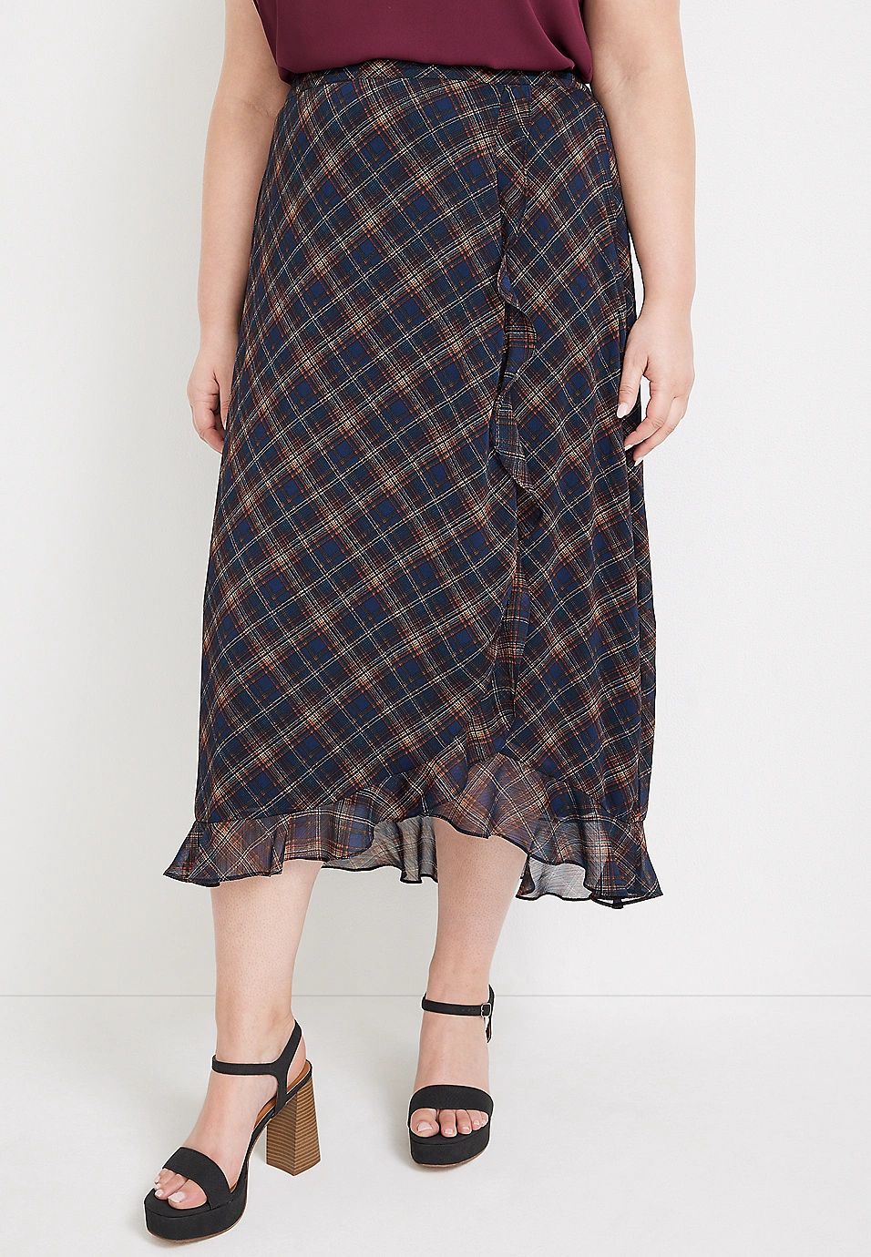 Plus Size High Rise Faux Wrap Maxi Skirt | Maurices