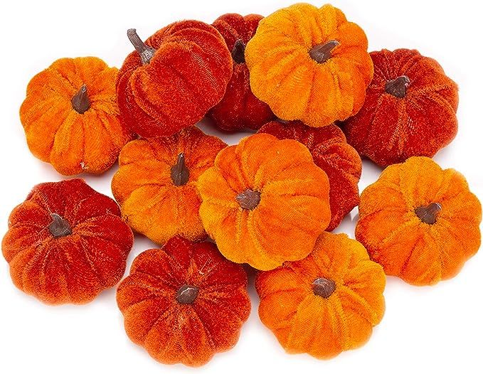 12 Pcs Artificial Pumpkins Orange Velvet Pumpkins Fall Decorations Holiday Farmhouse Decorations ... | Amazon (US)