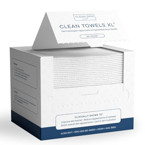 Clean Skin Club Clean Towels XL®, 100% USDA Biobased Face Towel, Disposable Face Towelette, Eczema Association Accepted, Makeup Remover Dry Wipes, Ultra Soft, 1 Pack, 50 Ct | Amazon (US)