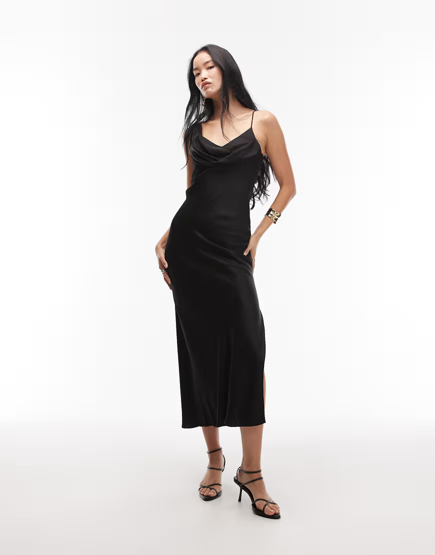 & Other Stories asymmetric cowl neck midi dress in black | ASOS (Global)