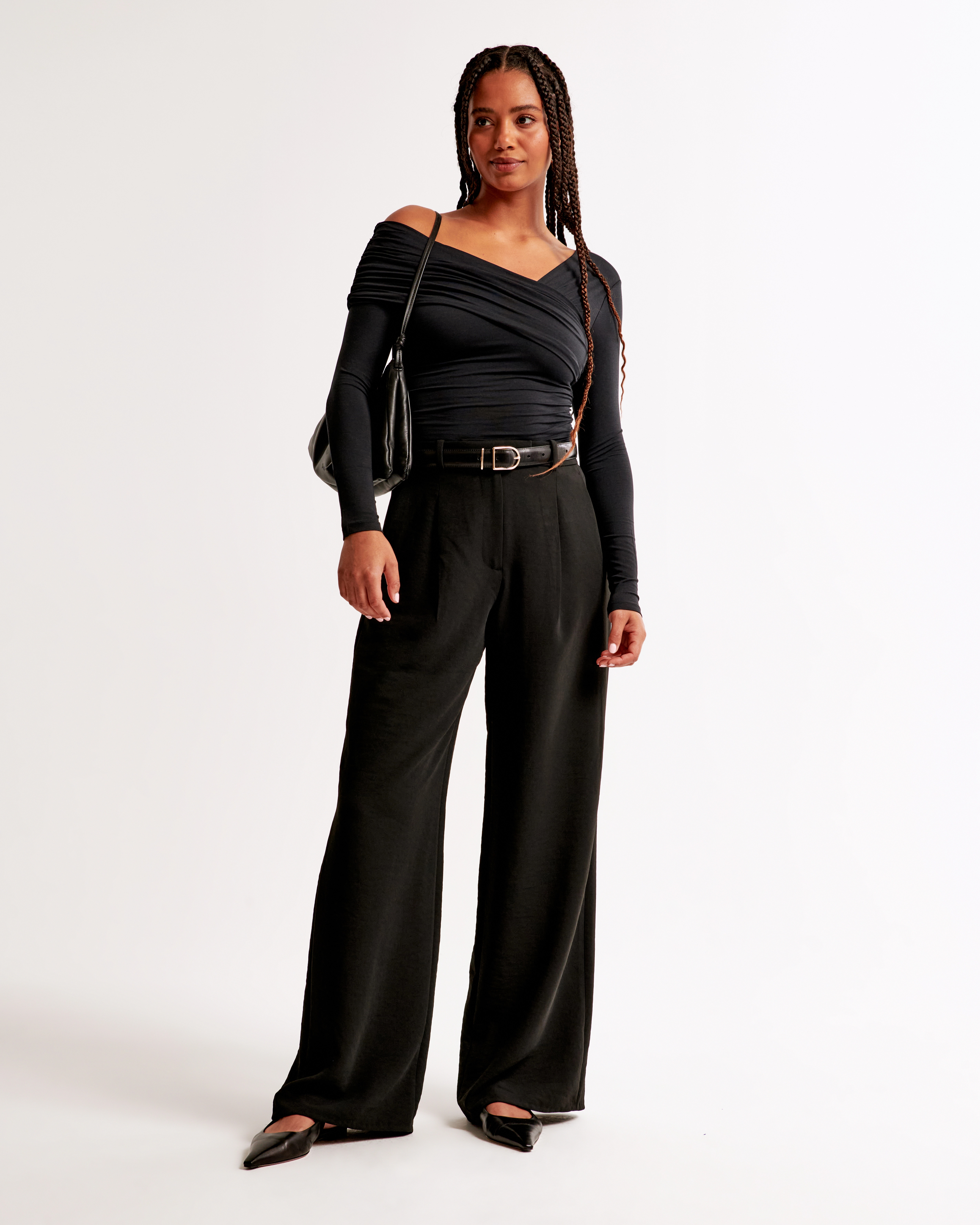 Curve Love A&F Harper Tailored Premium Crepe Ultra-Wide Leg Pant | Abercrombie & Fitch (UK)