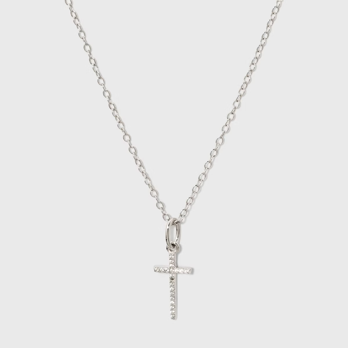 Sterling Silver Pave Cubic Zirconia Cross Pendant Necklace - A New Day™ Silver/Clear | Target