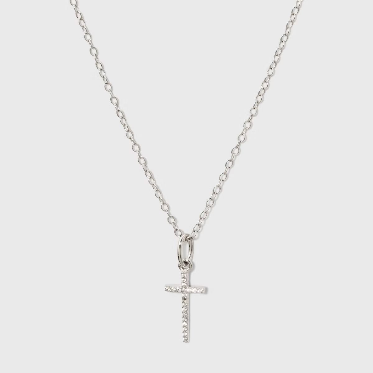 Sterling Silver Pave Cubic Zirconia Cross Pendant Necklace - A New Day™ Silver/Clear | Target