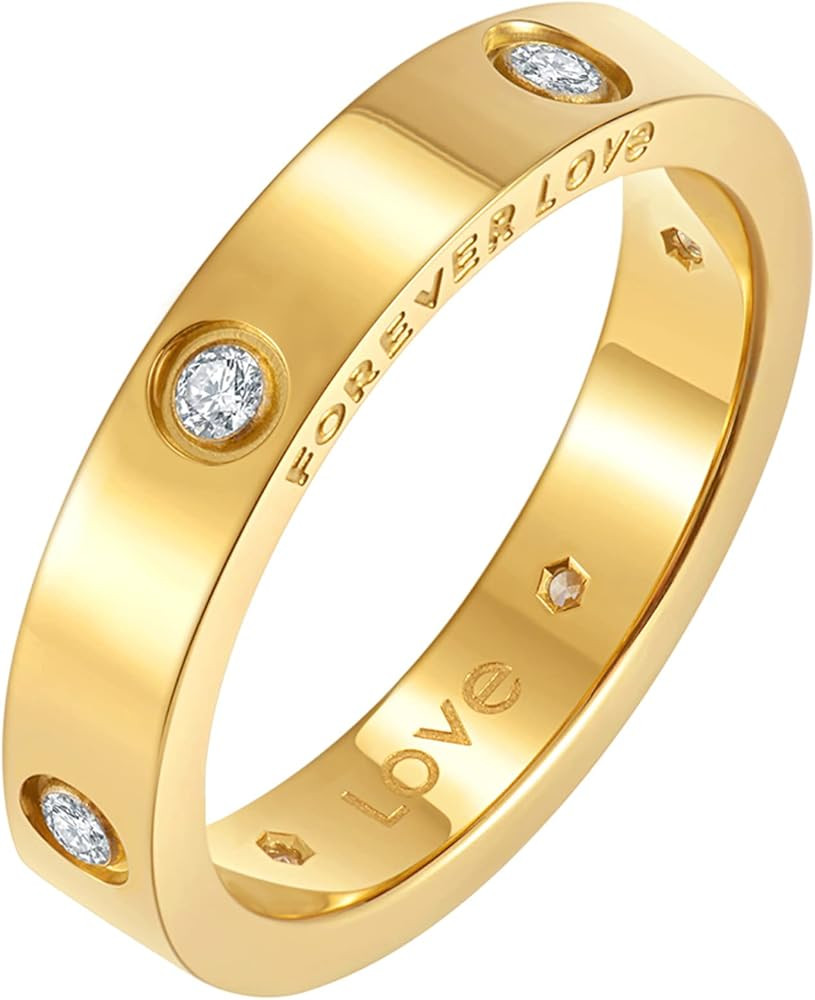 Nireus 18K Gold Plated Love Ring | Cubic Zirconia Promise Rings for Women | Gold Rings for Women | Amazon (US)