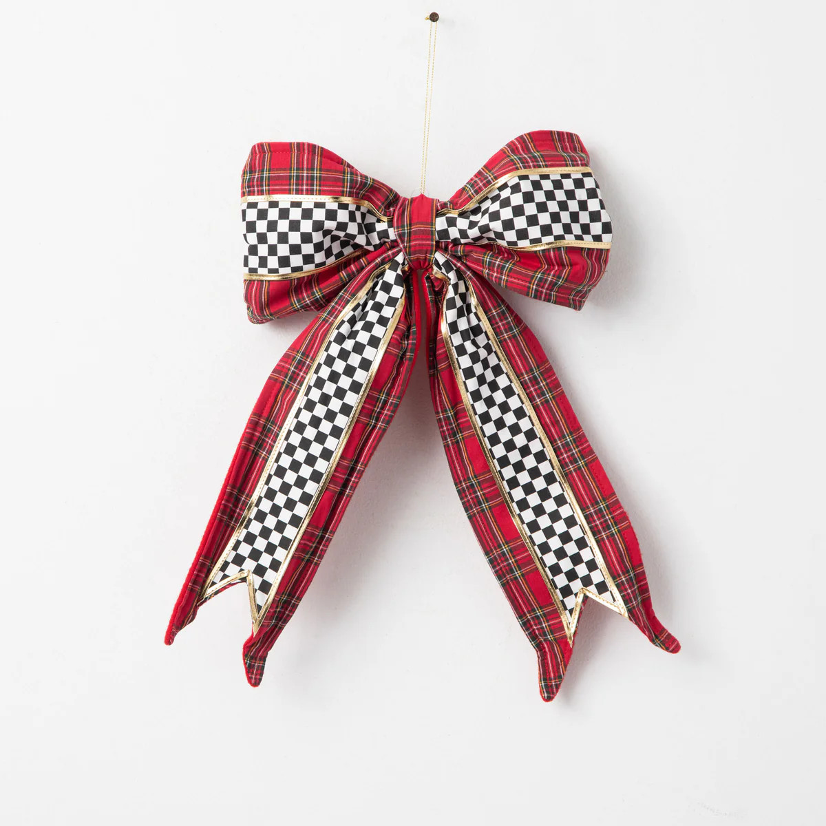 Checked Red & Black Plaid Bow Wire-Lined Clip-On Ribbon Christmas Ornament Holiday Decor | Darby Creek Trading