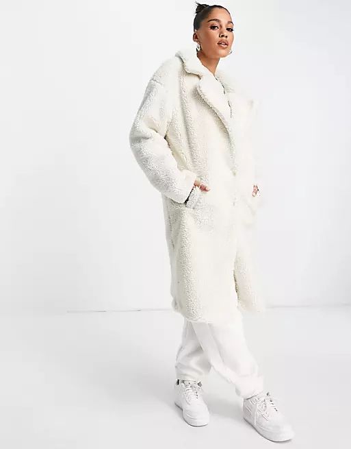 Threadbare Bear oversized borg coat in cream | ASOS (Global)