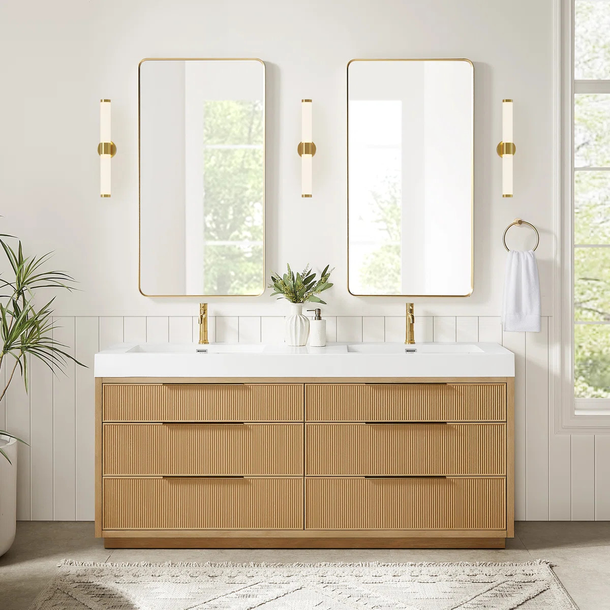 Grunwald 72" Double Bath Vanity in Washed Ash Grey with White Integrated Stone Sink Top | Wayfair North America