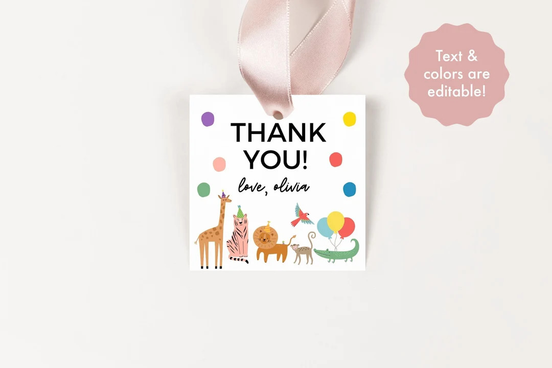 Animal Birthday Party Favor Tags, Party Animals Birthday Theme, Birthday Gift Tags Printable, Kid... | Etsy (US)
