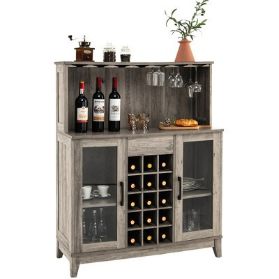 Costway 2-Door Buffet Bar Cabinet Kitchen Storage Sideboard Wine Rack Glass Holder Grey | Target