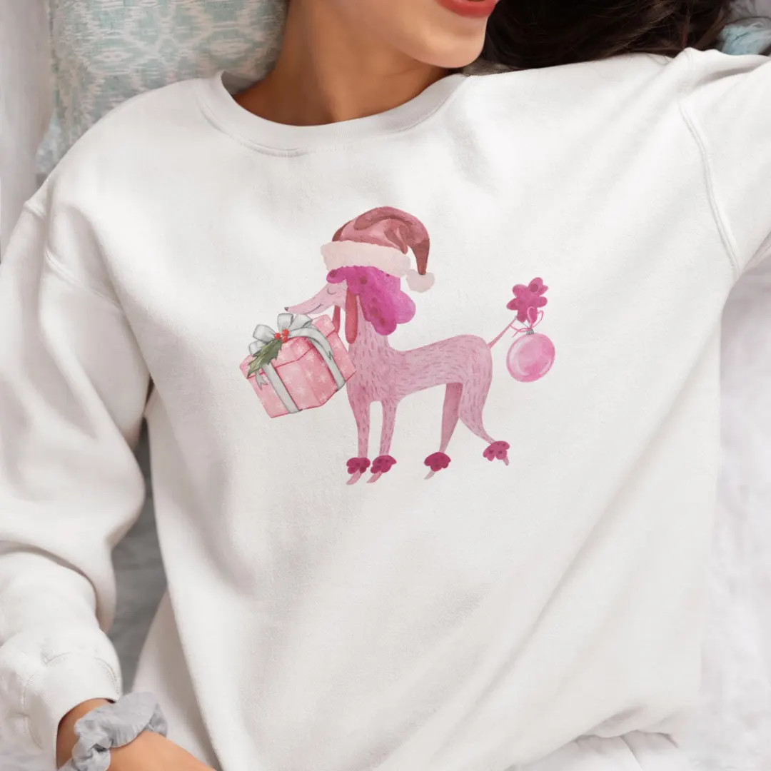 Pink Poodle Christmas Sweater, Santa Hat Dog Shirt, Holiday Gift, Coquette Puppy Top, Xmas Presen... | Etsy (US)