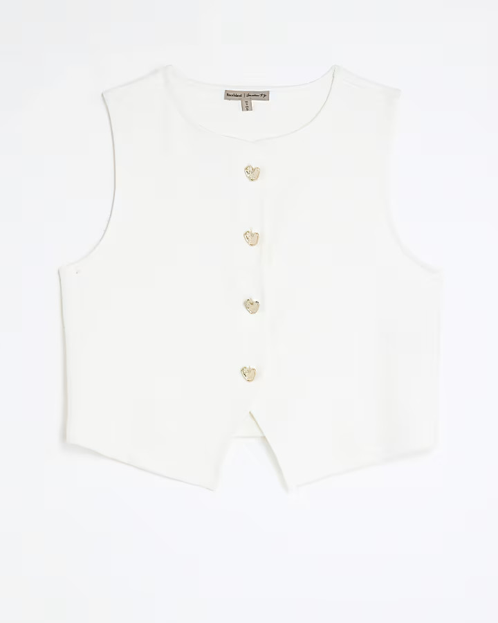 White Sleeveless Cropped Waistcoat | River Island UK & IE