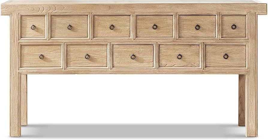 Jennifer Taylor Home Bellamy 70" Solid Reclaimed Elm 11-Drawer Table, Heritage Light Natural Brow... | Amazon (US)