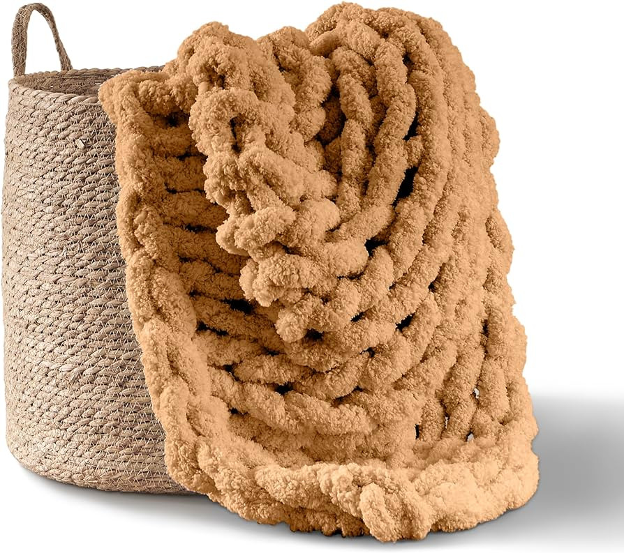 Adyrescia Chunky Knit Blanket Throw | 100% Hand Knit with Jumbo Chenille Yarn (50"x60", Caramel B... | Amazon (US)