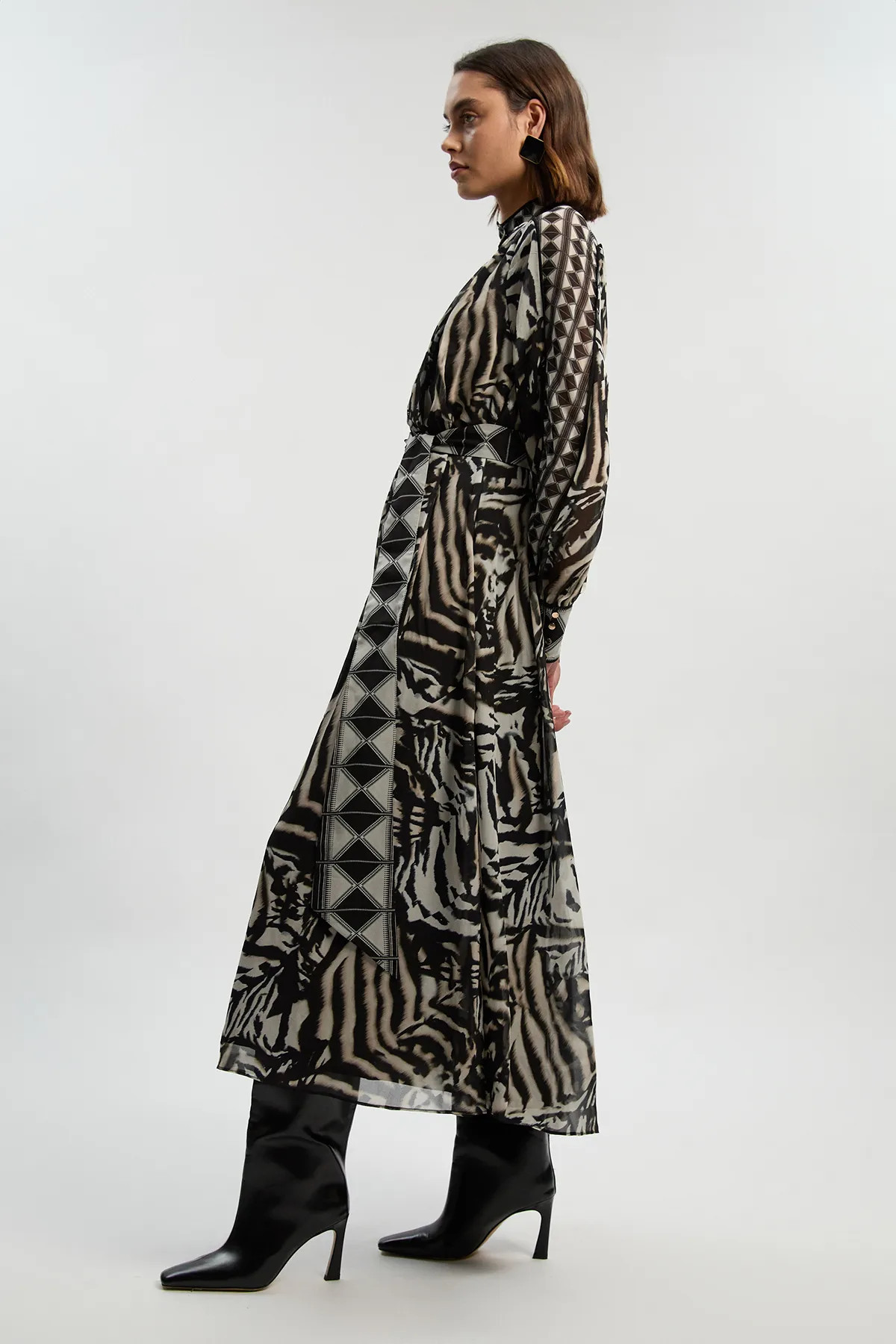 Animal Print Viscose Georgette Woven Belted Maxi Dress | Karen Millen | Karen Millen UK + IE + DE + NL