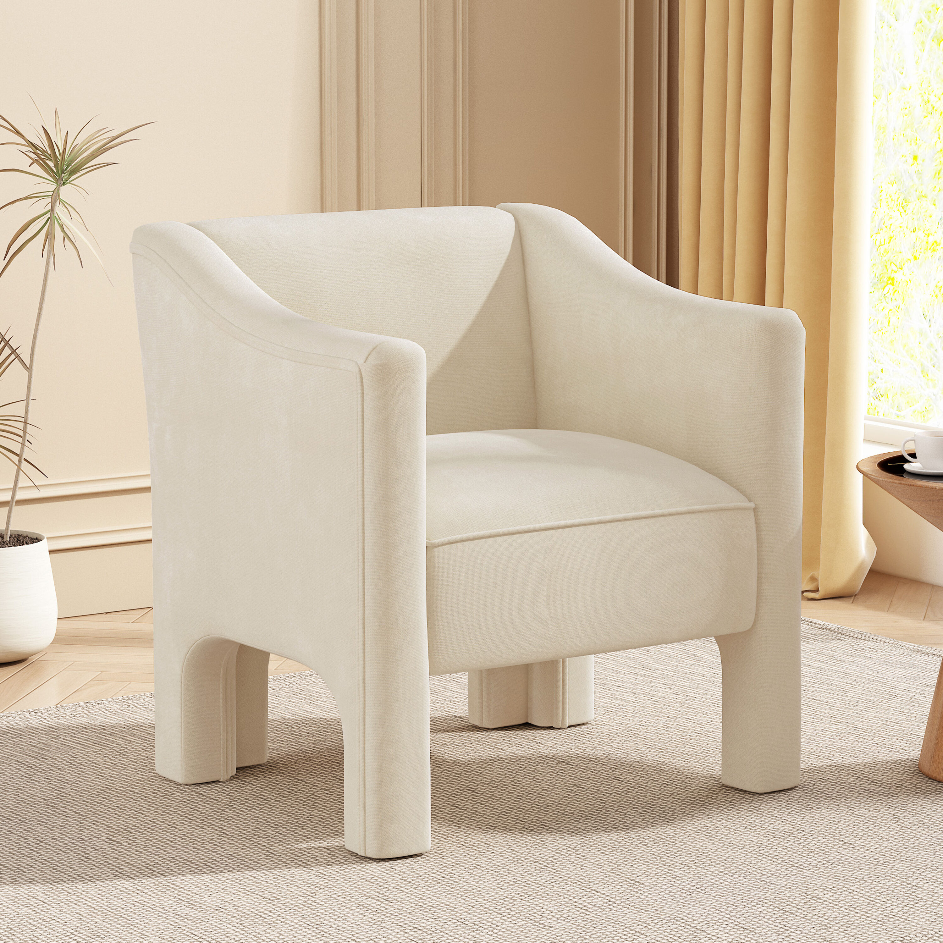 ModernLuxe Modern Barrel Chair Accent Chair 29.9inch Upholstered Armchair for Living Room and Bedroom Beige | L3P-N763P336531A | Lowe's