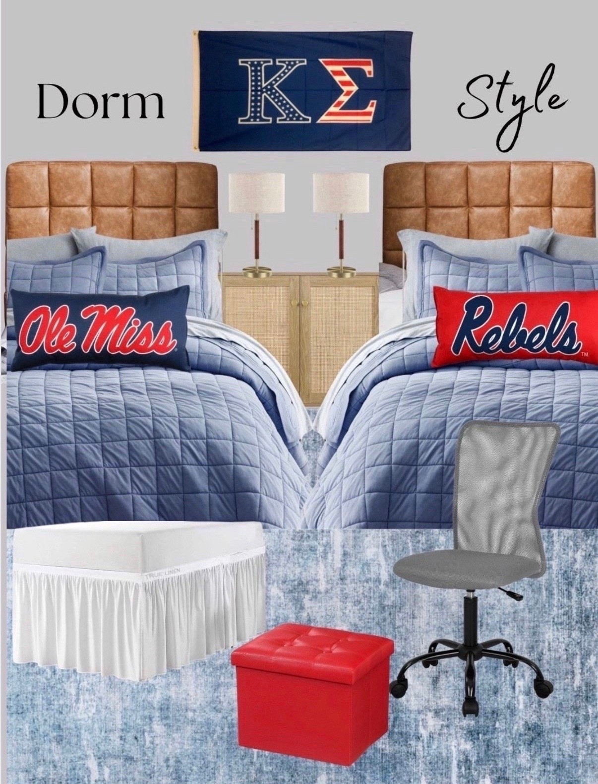 Ole Miss Rebels Dorm Inspiration

#rebels #olemiss #headboard #bedskirt #deskchair #tablelamp #dorm #dormitory #dormheadboard #twinxlbedding #twinxl #leatherheadboard #collegebound #dormstyle #bedroom #bedding 

Twin XL Size 3 Piece Sheet Set - Comfy Breathable & Cooling Sheets - Hotel Luxury Bed Sheets for Women & Men - Deep Pockets, Easy-Fit, Soft & Wrinkle Free Sheets - Navy Blue Oeko-Tex Bed Sheet Set

Kappa Sigma USA Letter Fraternity Flag 3' x 5' Kappa Sig

College Covers Solid Color Bolster Travel Pillow, 1 Count (Pack of 1), Ole Miss Rebels

AmasSmile® Storage Ottoman Folding Foot Rest Stool, 17 inch Leather Footstool Bench, Short Ottoman Stool, Storage Foot Rest Store, Books, Records Support 330 lbs, red

Cottington Lane Extended Dorm Sized Bed Skirt Panel - Ruffled Dorm Sized Bed Skirt - Dust Ruffled Bed Skirts 42 inch Tailored Drop - White Dorm Room Bedskirts - College Dorm Bed Skirt

College Flags & Banners Co. Ole Miss Powder Blue Hotty Toddy Flag#LTKBacktoSchool #LTKItBag

#LTKmomlife #LTKHome #LTKU
