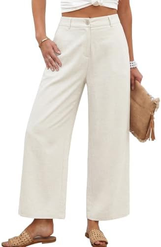 KICZOY Womens Linen Wide Leg Pants Casual Zipper Front Summer Cropped Trousers Dressy Pants with ... | Amazon (US)