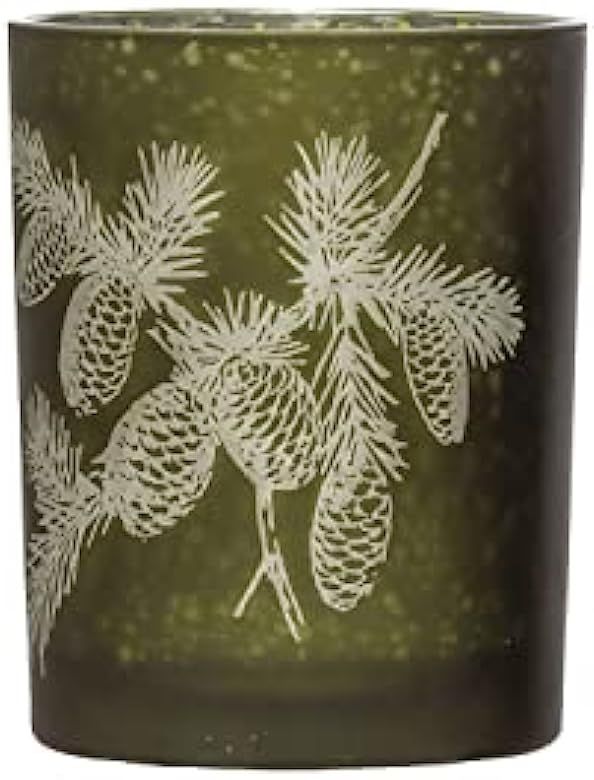 Mercury Glass Candle Holder with Laser Etched Pinecones, Green | Amazon (US)