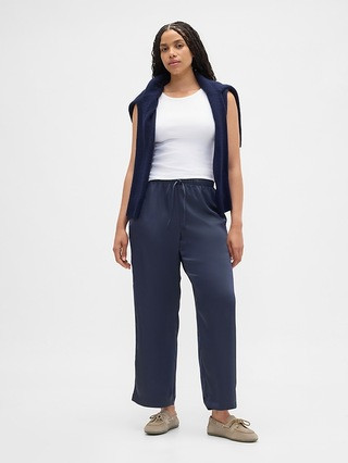 Relaxed Straight-Leg Stripe Satin Pants | Gap Factory