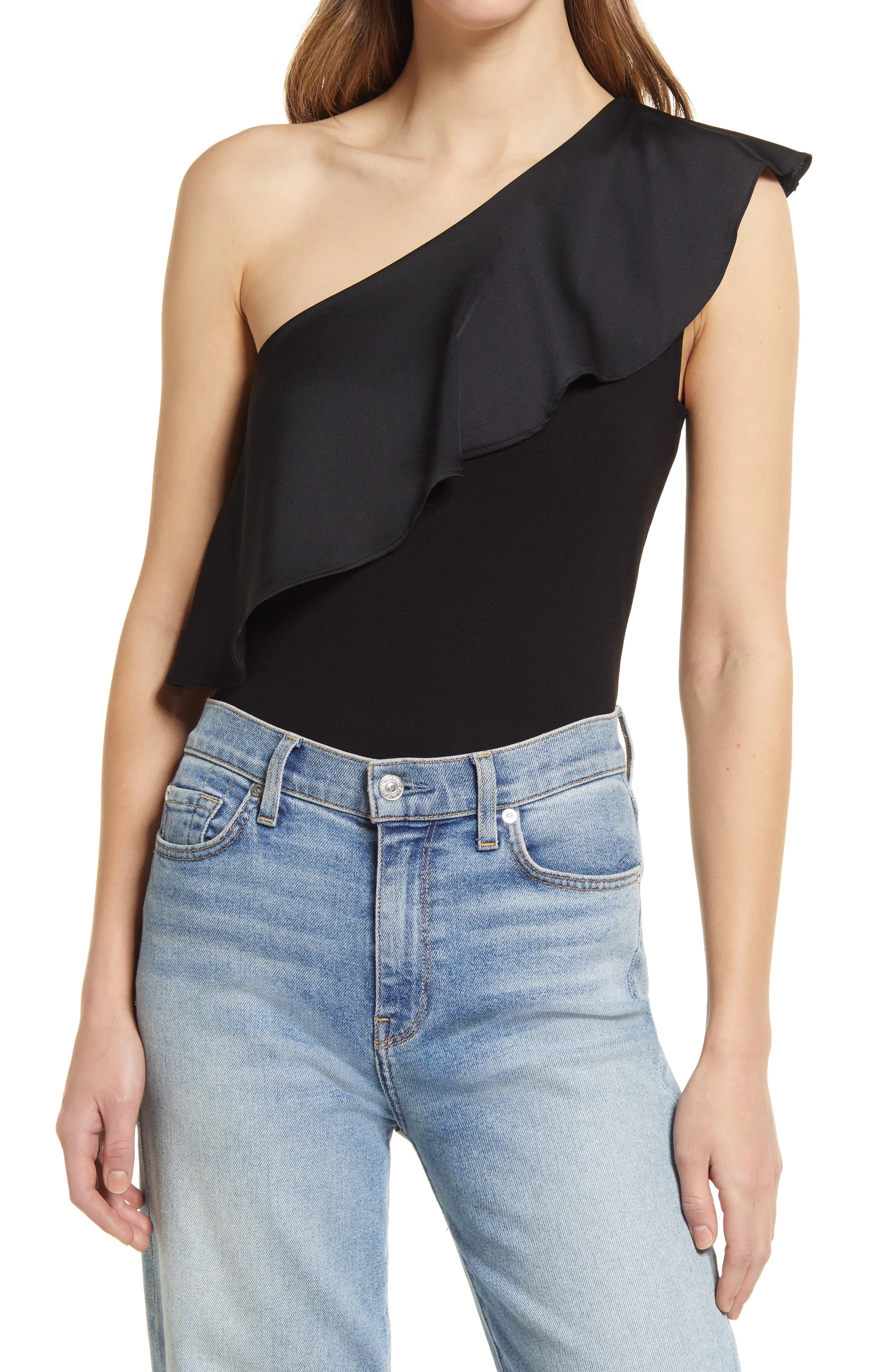 Halogen(R) Halogen Flutter One-Shoulder Top in Black at Nordstrom, Size Medium | Nordstrom