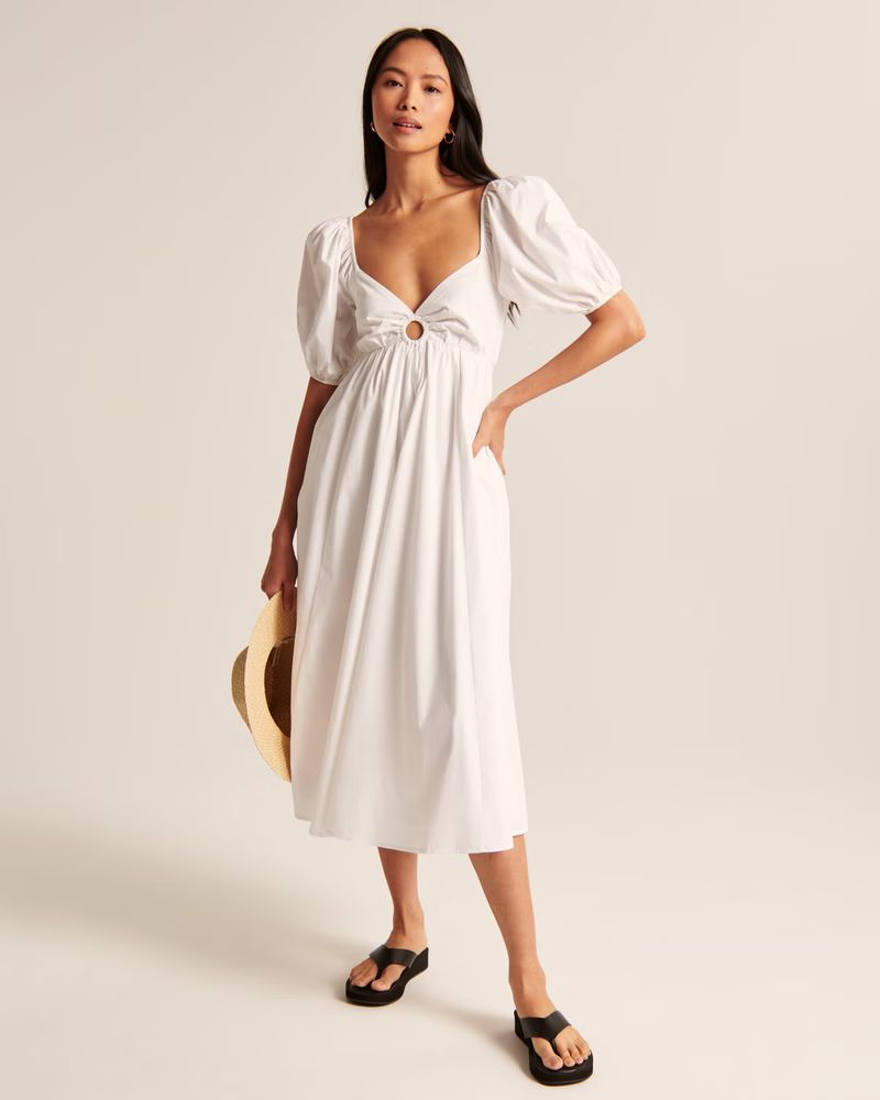 Women's O-Ring Puff Sleeve Midi Dress | Women's New Arrivals | Abercrombie.com | Abercrombie & Fitch (US)