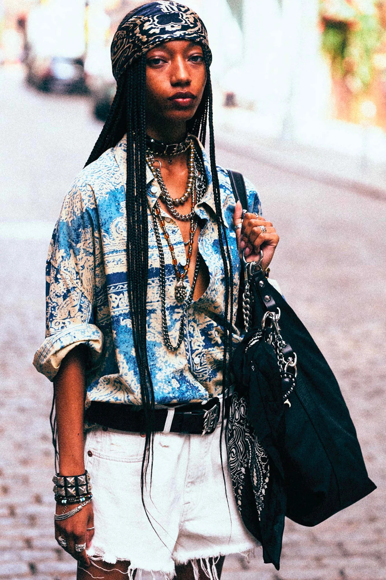 R13 Drop Neck Shirt - Blue Four Bandana Print / S | R13