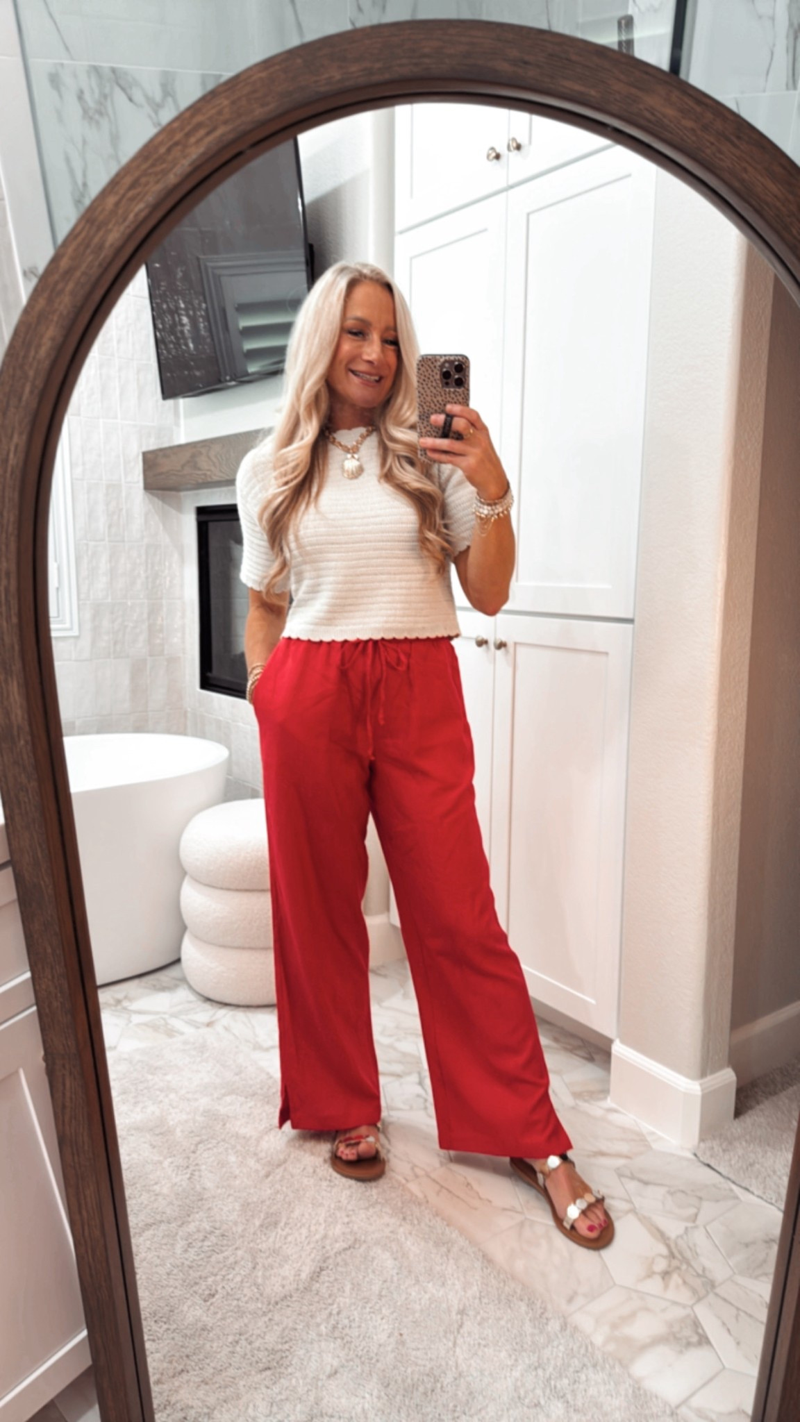These Target red linen pull on pants are so comfortable and versatile! And they come in so many colors! Perfect for resort wear, work wear, or brunch! This knit sweater is adorable, the scalloped edges add a sweet feminine touch. Target is knocking out of the ball park with these summer styles! 

Vacation outfits 

#LTKFindsUnder100 #LTKSummerEdit #LTKFindsUnder50