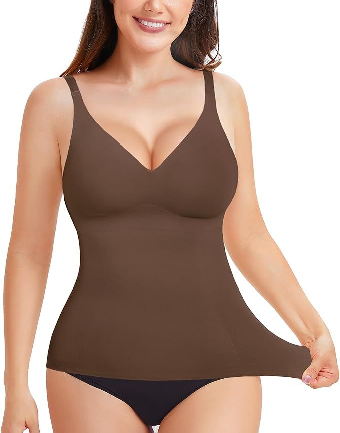 LODAY Compression Tank Tops for Women Tummy Control Shapewear Seamless Body Shaper Workout V-Neck... | Amazon (US)