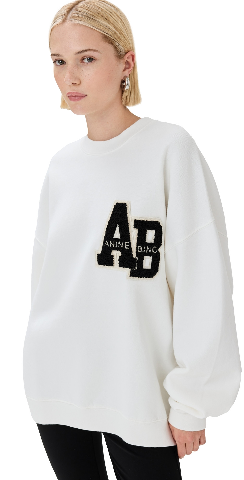 ANINE BING Miles Sweatshirt Letterman Off White Off White S | Shopbop