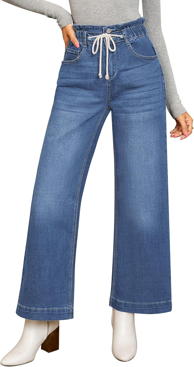 GRAPENT Wide Leg Jeans for Women Stretch High Wasited Elastic Waist Bell Bottom Baggy Y2K Pants | Amazon (US)