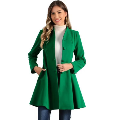 INSPIRE CHIC Women's Winter Single Breasted Long Sleeve A Line Mid-Long Pea Coat Green Large | Target