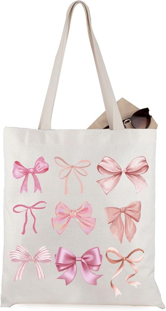 WCGXKO Soft Girl Gift Pink Bow Tote Bag Soft Girl Era Gift Ribbon Bow Gift For Girls Pink Bow Aes... | Amazon (US)