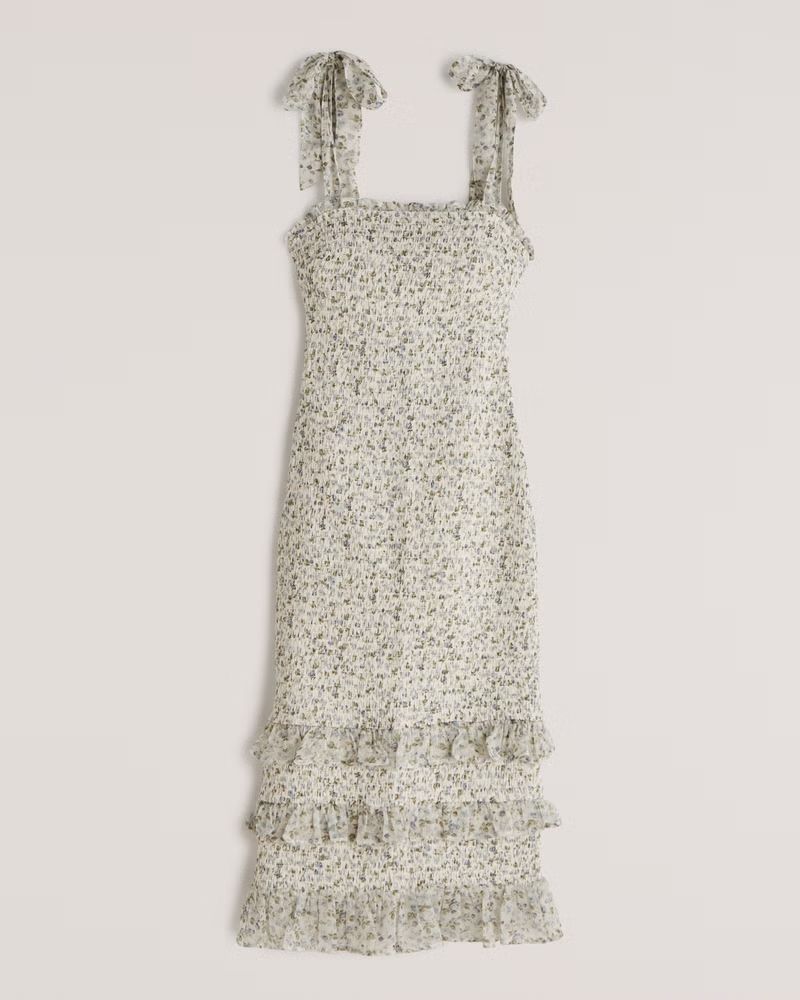 Tiered Smocked Midi Dress | Abercrombie & Fitch (US)