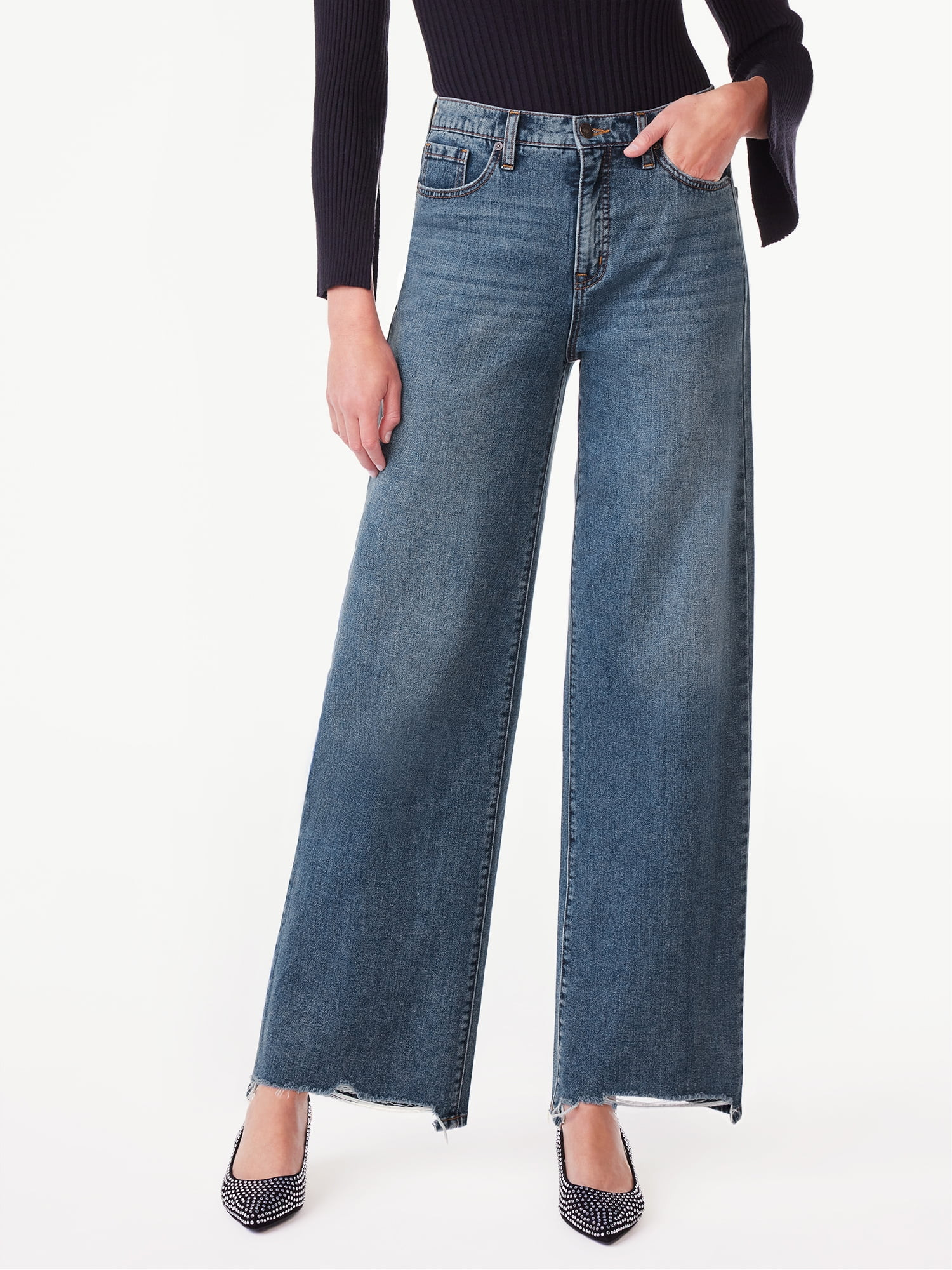 Scoop Women's Wide Leg Low Rise Jeans, Sizes 0-18 | Walmart (US)