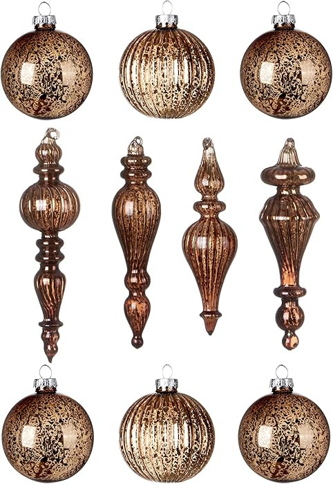 DN DECONATION Mercury Glass Christmas Ornaments, 10pcs Vintage Brown Glass Hanging Balls Finial w... | Amazon (US)