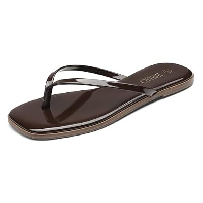 Rihero Flip Flops for Women Comfortable Square Toe Beach Sandals Slip On Leather Thong… | Amazon (US)