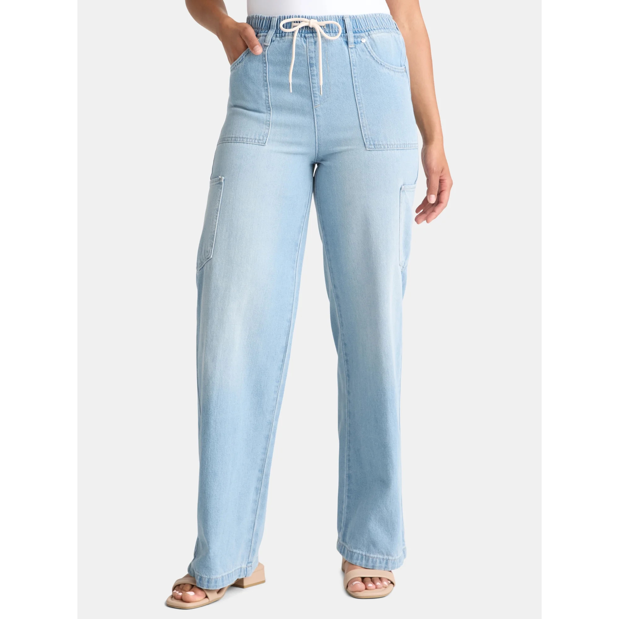 Madden NYC Women's Drawstring Utility Jeans, 32'' Inseam, Sizes XXS-2XL | Walmart (US)