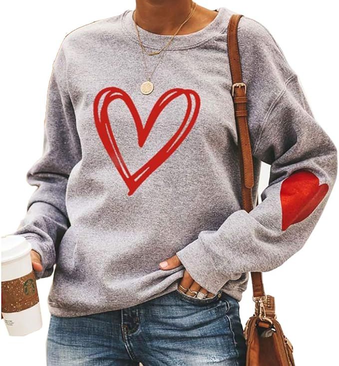 ATACT Love Heart Shirt Valentines Day Plus Size Pullover Women Long Sleeve Tops Crewneck Sweatshi... | Amazon (US)