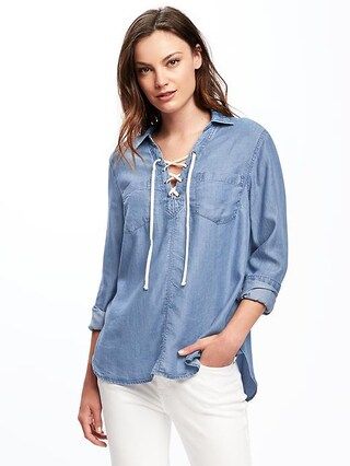 Classic Lace-Up Tencel® Shirt for Women | Old Navy US