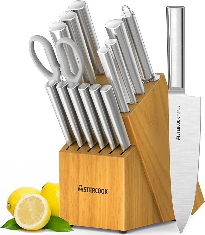 Astercook Knife Set, 15 Pieces Chef Knife Set with Block for Kitchen, German Stainless Steel Knif... | Amazon (US)