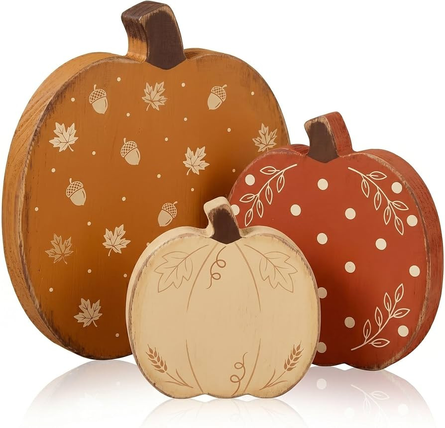 Wooden Pumpkin Fall Decor, Fall Decorations for Home | Amazon (US)