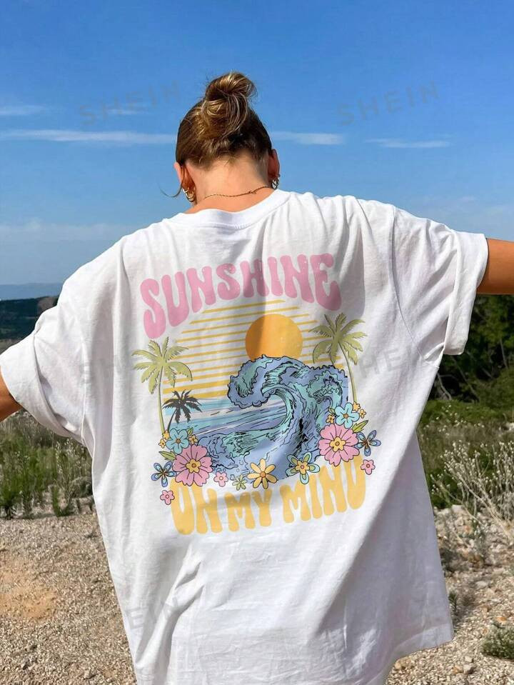 SHEIN EZwear Women Simple Colorful Graphic Printed Round Neck Short Sleeve Summer T-Shirt4.92(100... | SHEIN