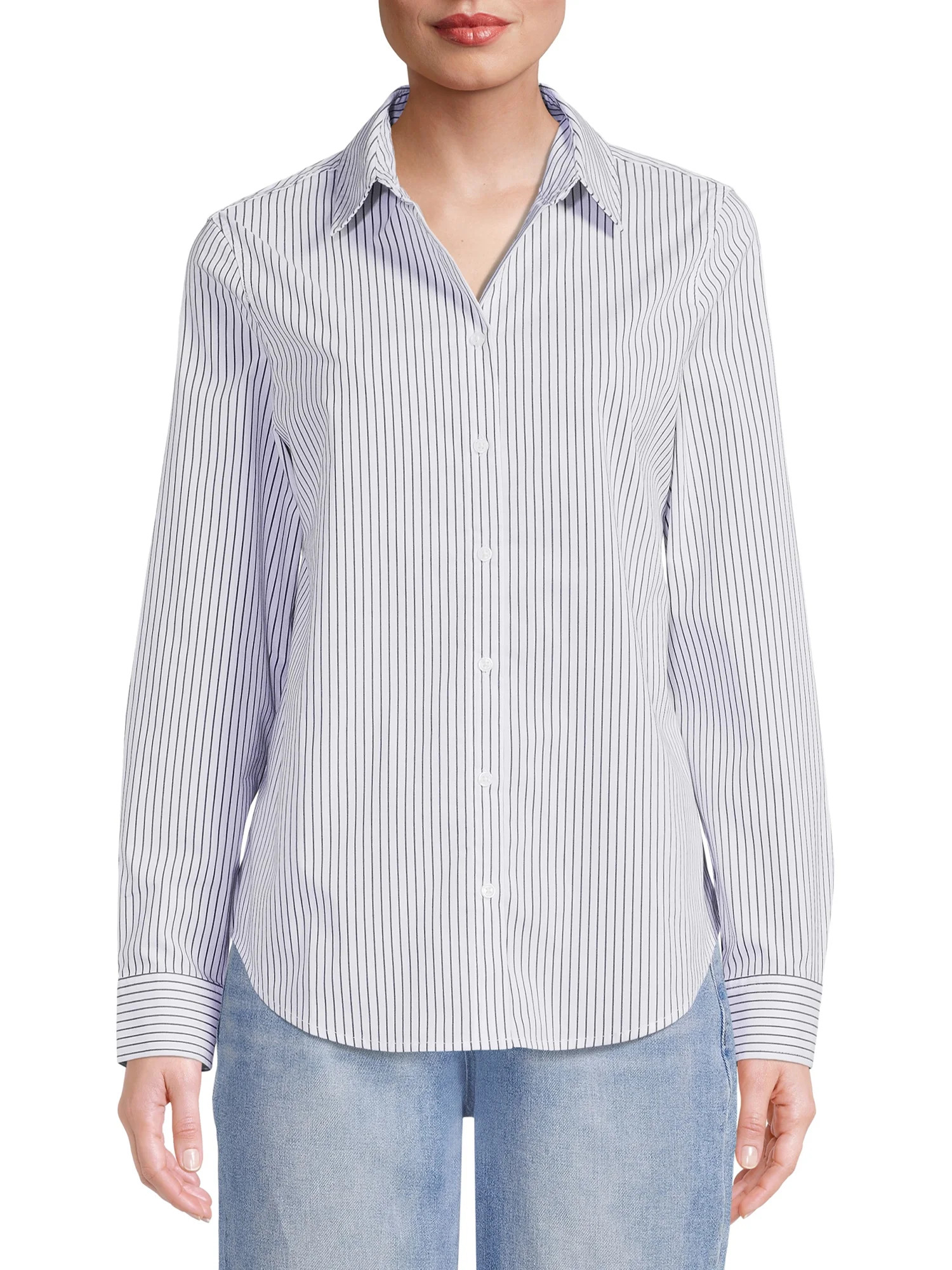 Time and Tru Women's Core Button Front Shirt | Walmart (US)
