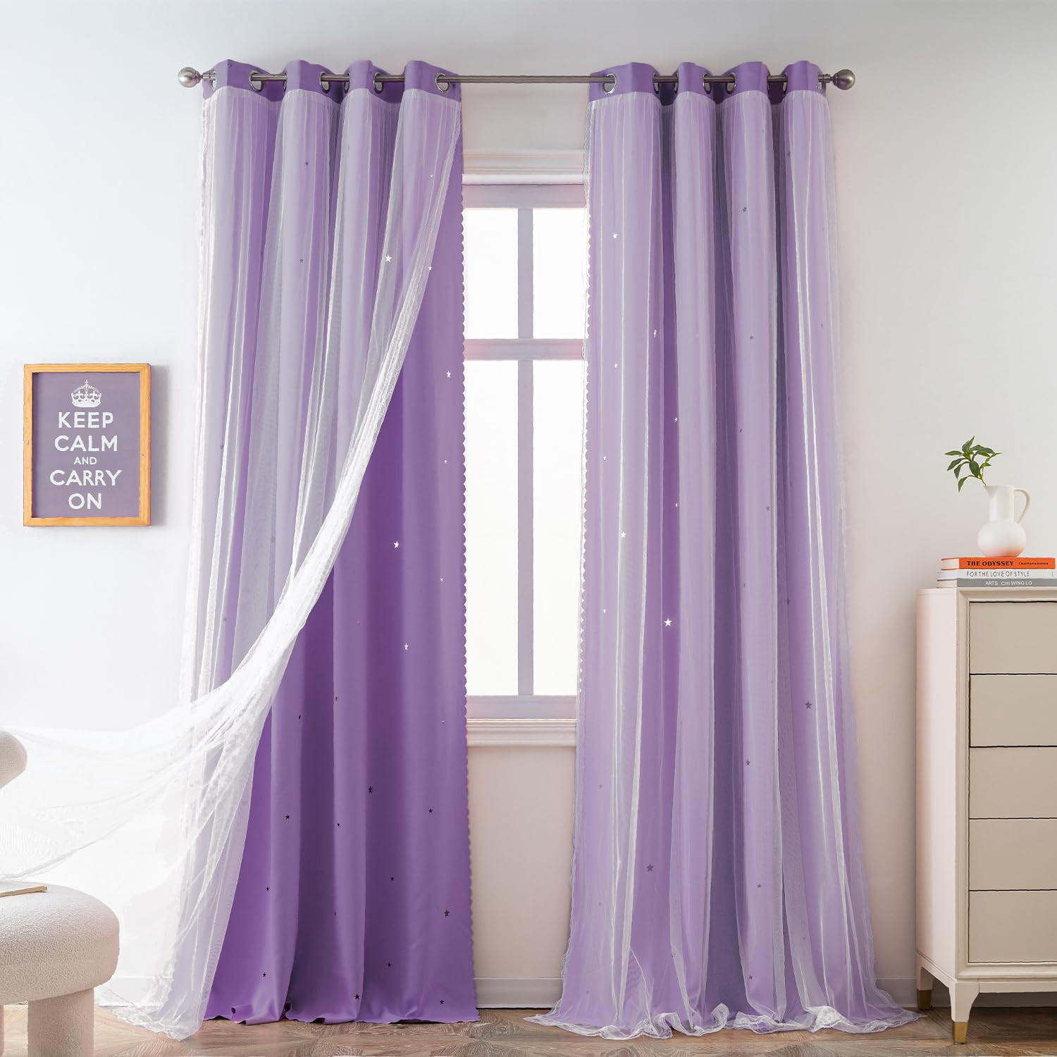 Yancorp Purple Curtains for Bedroom Living Room Thermal Insulated Kids Curtain Hollow-Out Star Wi... | Amazon (US)